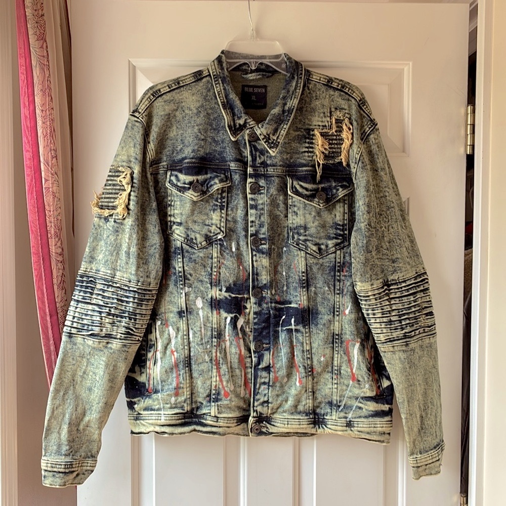 BLUE SEVEN Men’s Denim Jackets Acid Wash Distressed Size XL